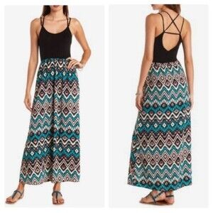 Open criss cross back black and tribal print maxi dress size medium